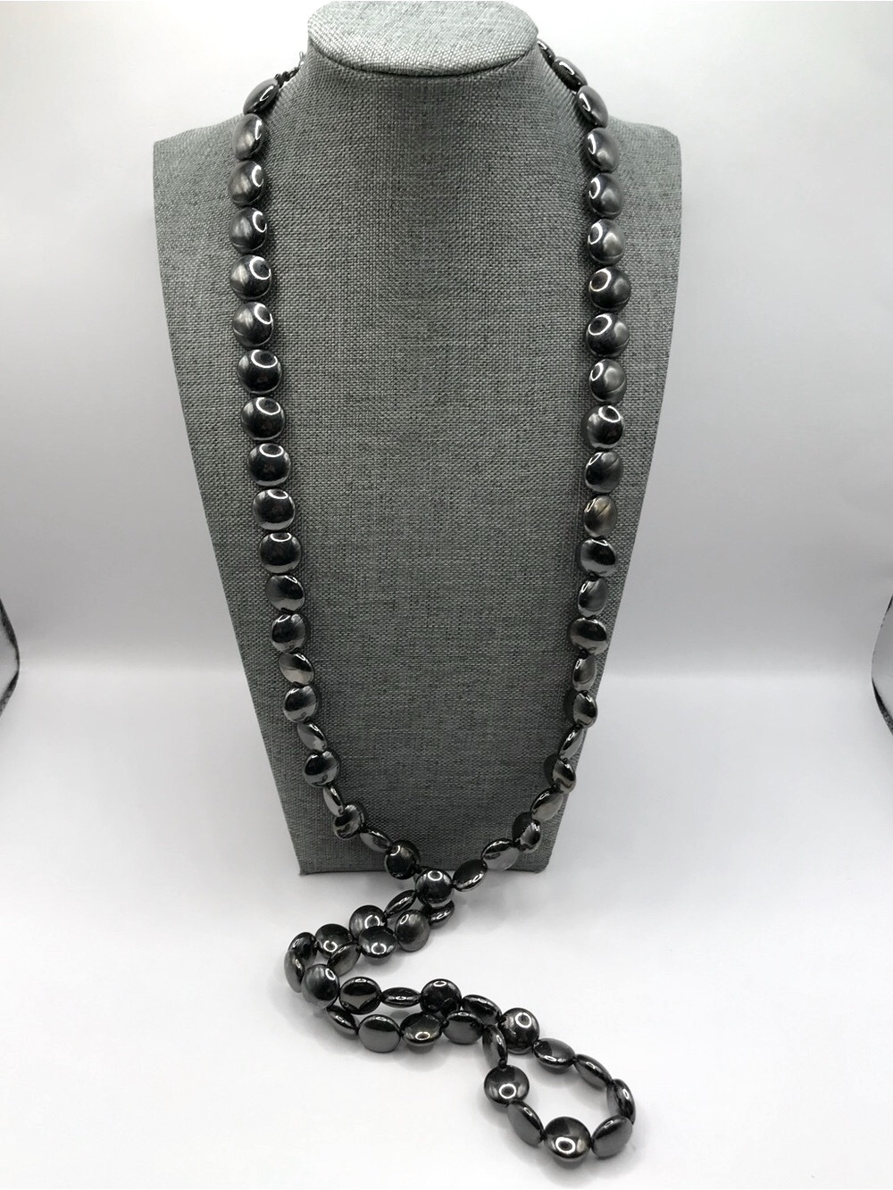 Jones New York Long Gun Metal Black Bead Necklace -
